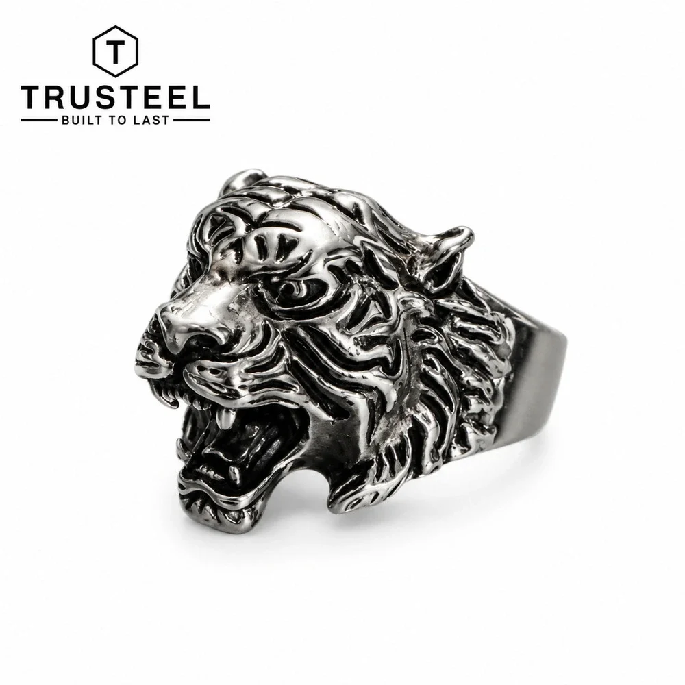 Men’s Stainless Steel Roaring Tiger Ring Biker Gothic Animal Statement Size 10
